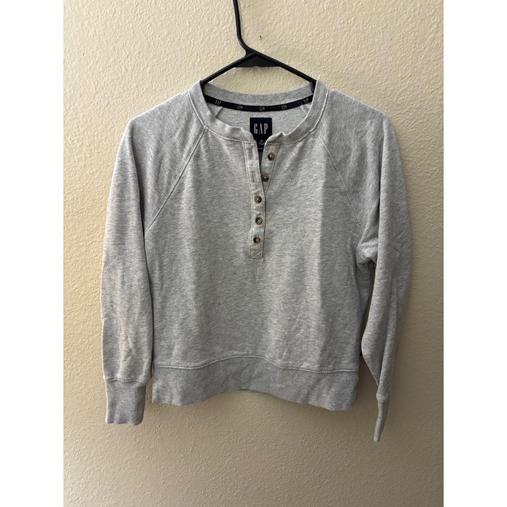Gap Mens XS Heather Gray Henley Sweatshirt French Terry Raglan 
A1099